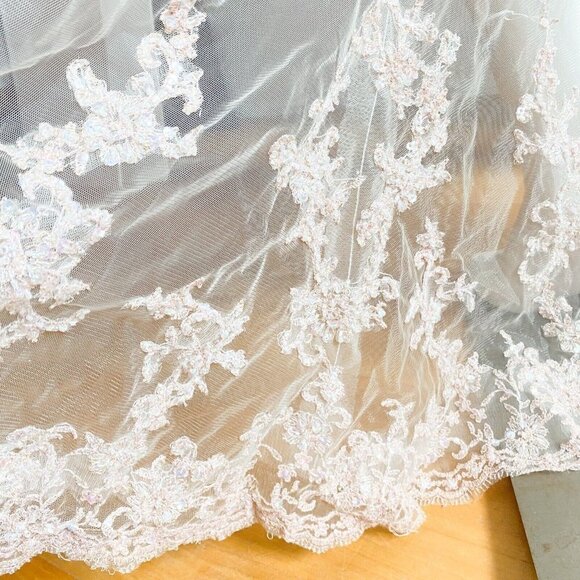 Jade Daniels Ivory Pink Beaded Lace Accent Strappless High Low Dress M - Picture 10 of 10